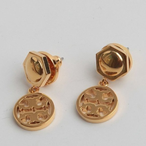 Tory Burch Hexagonal & Logo Circle Drop Earring